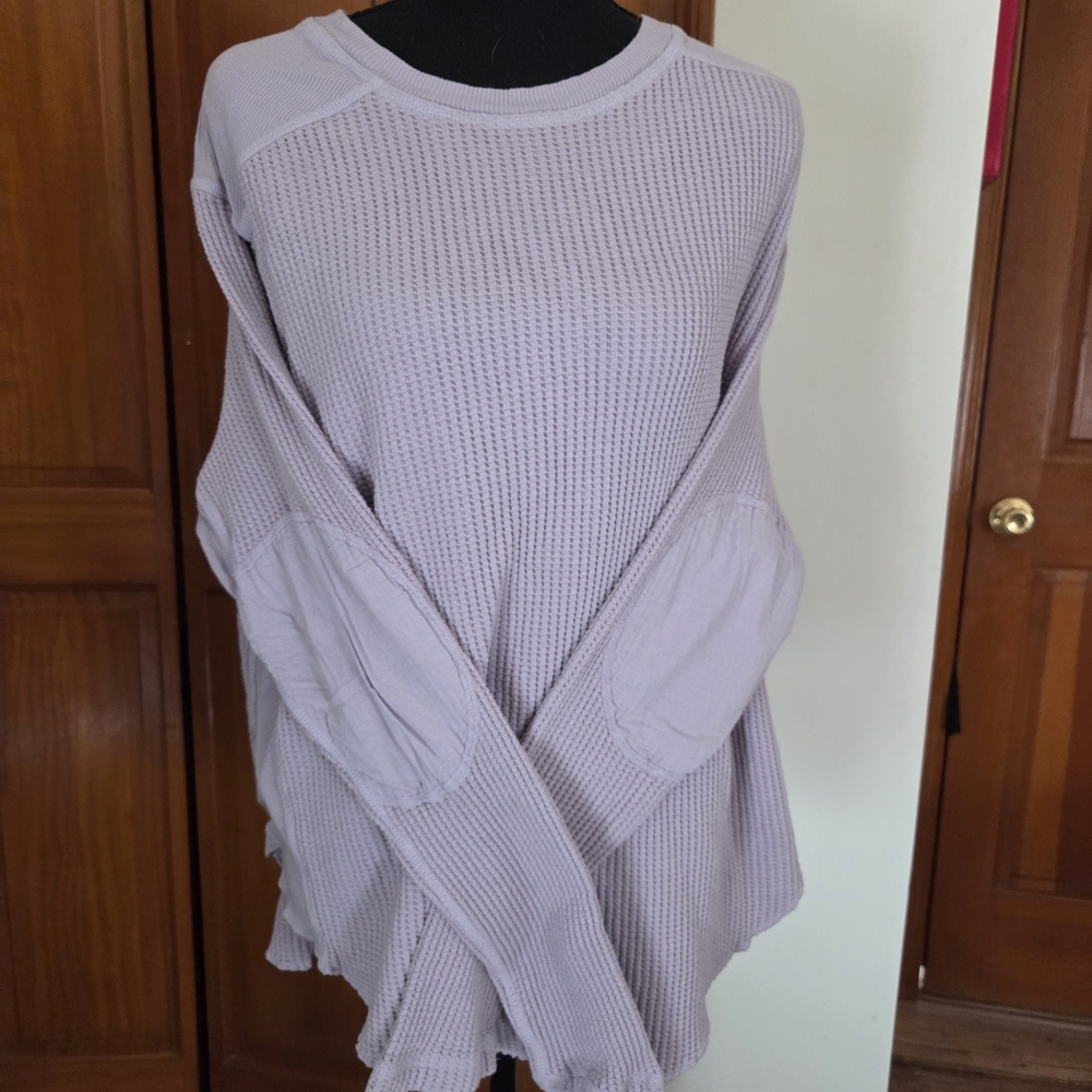 FREE PEOPLE lavender Waffle Knit Long Sleeve Top with Elbow Patches